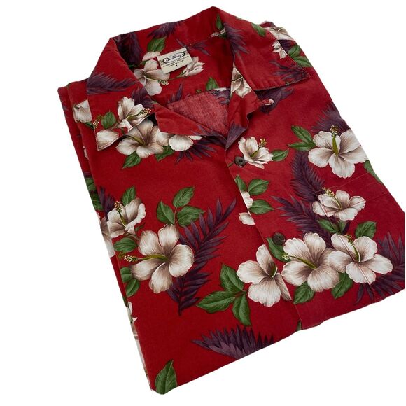 Go Barefoot Mens Button Up Short Sleeve Hawaii Floral Red- L - Picture 1 of 11